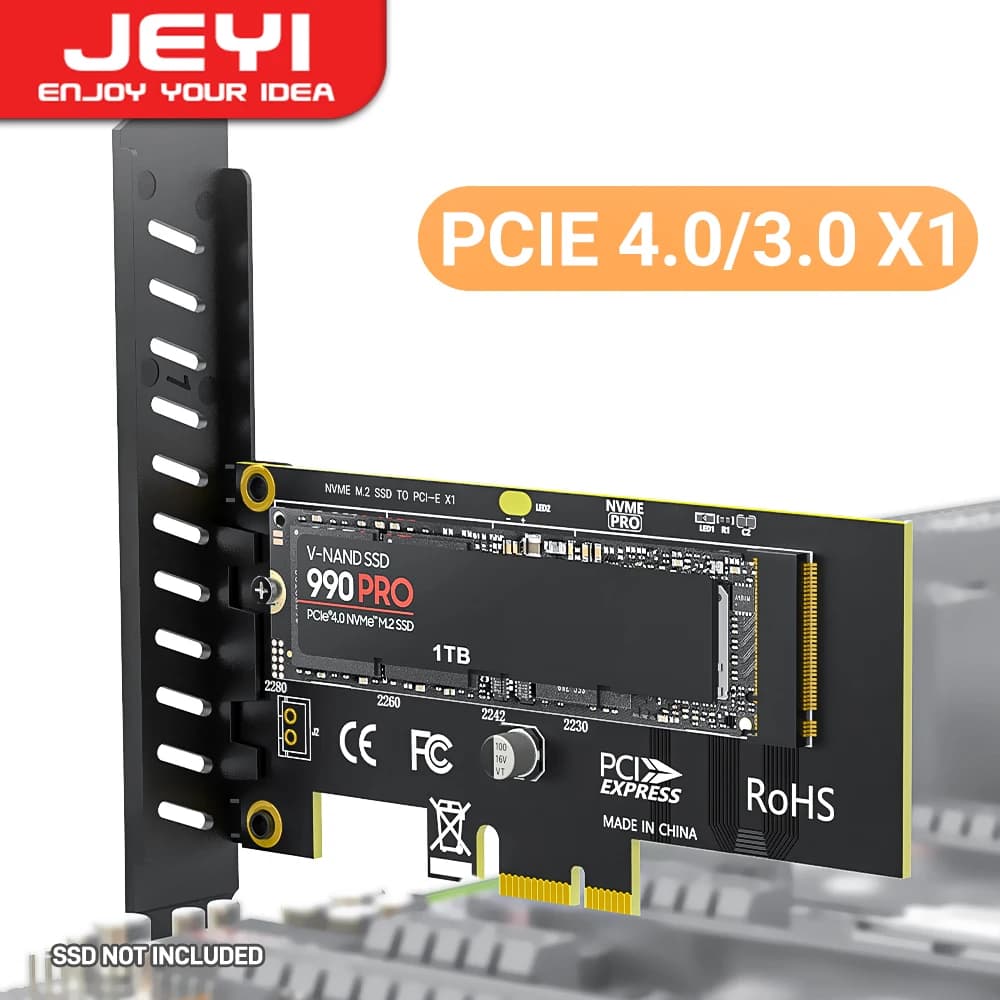 JEYI M.2 NVME SSD adapter card to PCIe 4.0 x1, PCIE X1 2280 SSD expansion card for desktop PC, PCI-E GEN4 16Gbps Full Speed SK1