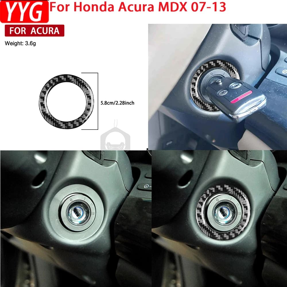 Per Acura MDX 2007-2013 adesivi per finiture in vera fibra di carbonio morbida interruttore di accensione per auto anello per foro chiave accessori per la decorazione dell'auto