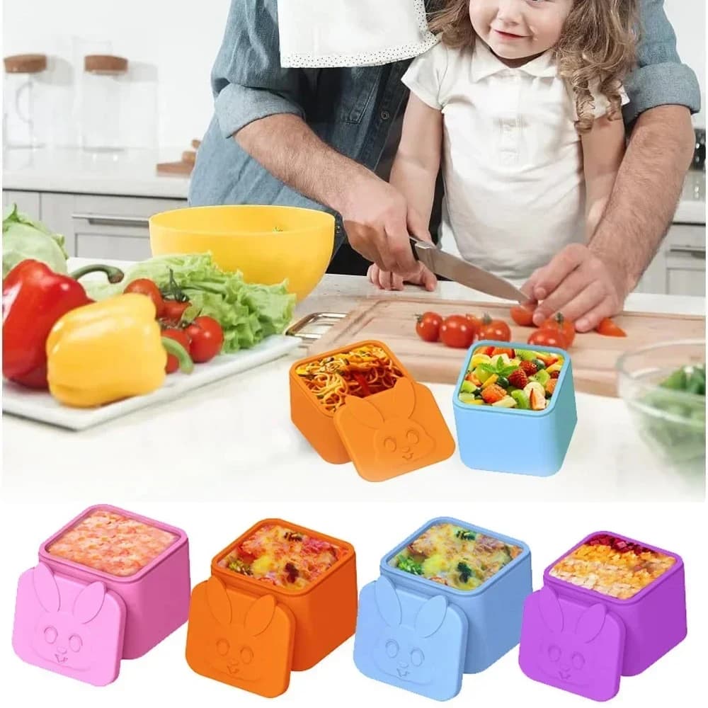 Organizzatore per condimenti, divisorio per salse, contenitore in silicone con coperchio per conservare la frutta, porta pranzo per bambini, contenitore riutilizzabile.
