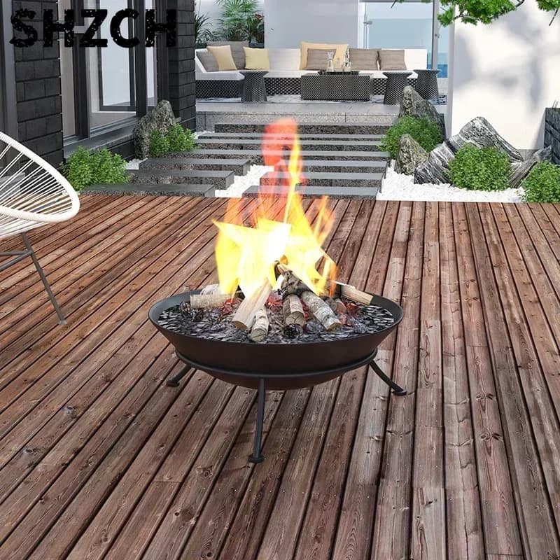47/60cm Charcoal Stove Large Cast Iron Firepit for Garden Modern Bonfire Rack Outdoor Fireplace Patio Terrace Camping Brazier