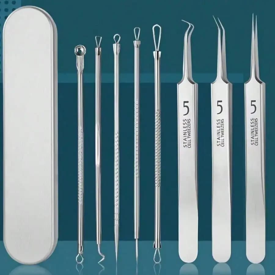 Set di strumenti ultra-precisi per la rimozione di acne e punti neri, pinzette professionali per brufoli per una cura efficace del viso e la purificazione della pelle JHH