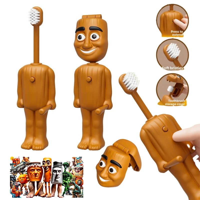 Spazzolino da denti italiano Brainrot Tung Sahur per bambini Ragazzo Ragazza Spazzolino da denti con setole in nylon morbido Spazzolino da denti portatile da viaggio regalo