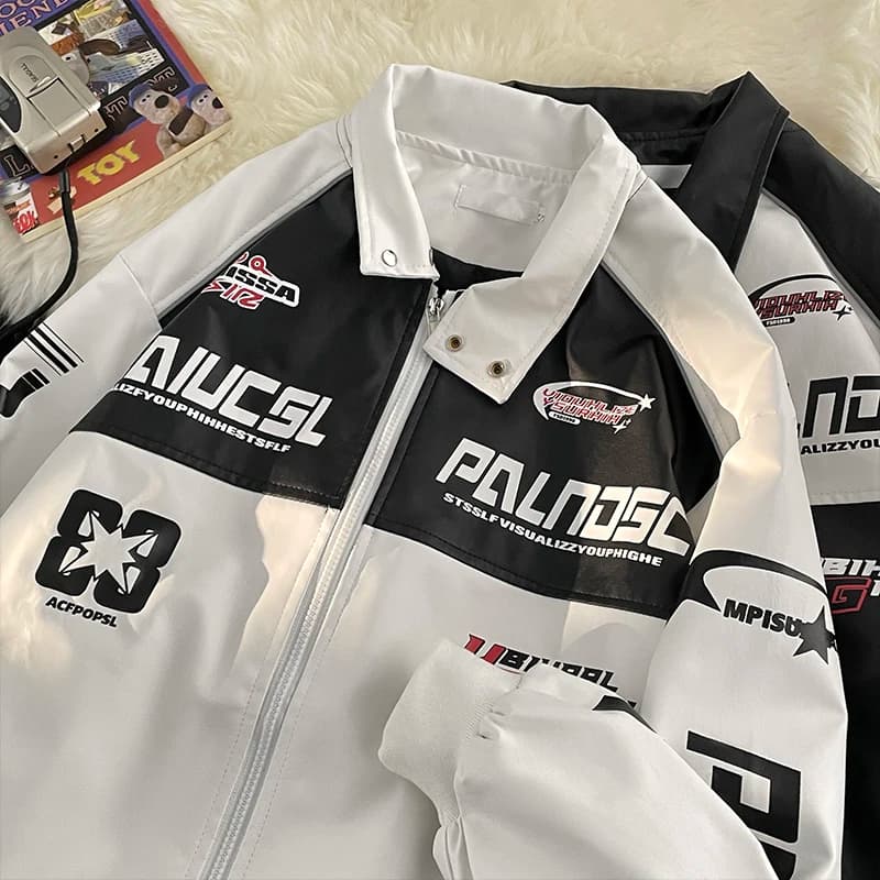 Cool Street Style Men's Leather Jacket Racing Theme Casual Outerwear Long Sleeve Stand Collar Standard Fit for Teenagers