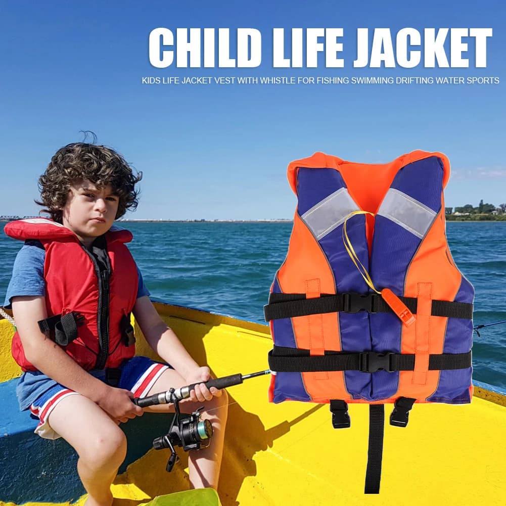 Giubbotto di salvataggio per bambini Nuovo giubbotto di salvataggio per galleggiamento per sport acquatici con fischietto Pesca Nuoto Canottaggio Strisce riflettenti Protezione di sicurezza