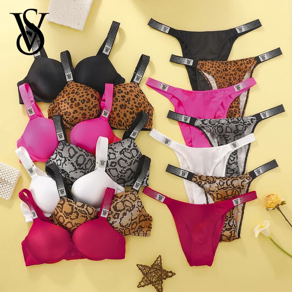 Lingerie Victoria's Secret Push Up, set reggiseno e slip sexy da donna, lingerie in pizzo con ferretto, pigiama, nuovo arrivo.