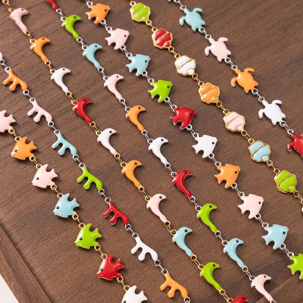 1 metro in acciaio inossidabile smalto pesce granchio delfino oceano catene di animali collane fai da te bracciali creazione di gioielli accessori all'ingrosso