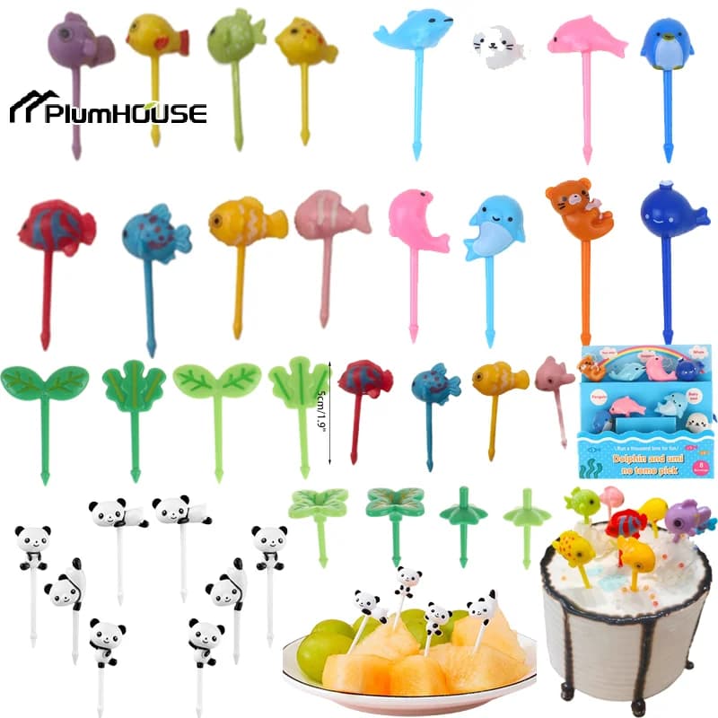 8 pezzi di cartone animato forchetta da frutta stuzzicadenti simpatico animale selezione di cibo pick mini scatola di pranzo decorazione strumento di integratore alimentare per bambini