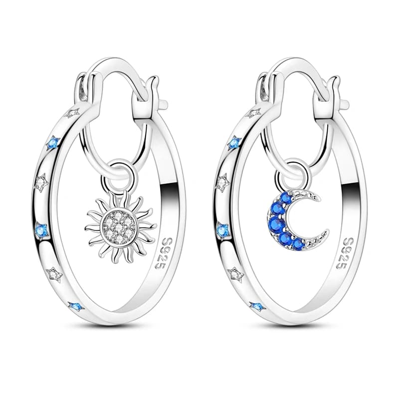 Orecchini da donna in argento sterling 925 con sole e luna, orecchini a cerchio per donna, regali di gioielli per anniversario e matrimonio