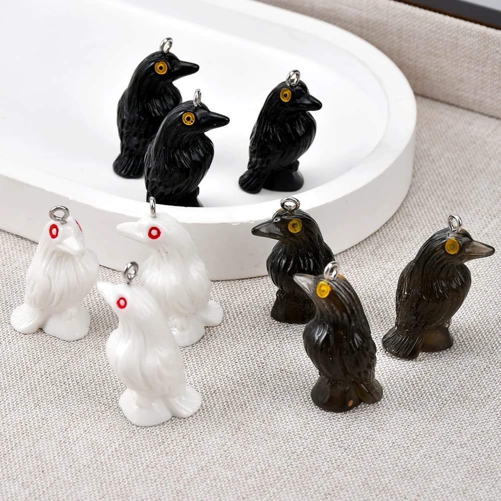 10pcs Black Crow Organ Resin Charms Hallowmas Pendant for DIY Earring Necklace Jewelry Keychain Making Accessories