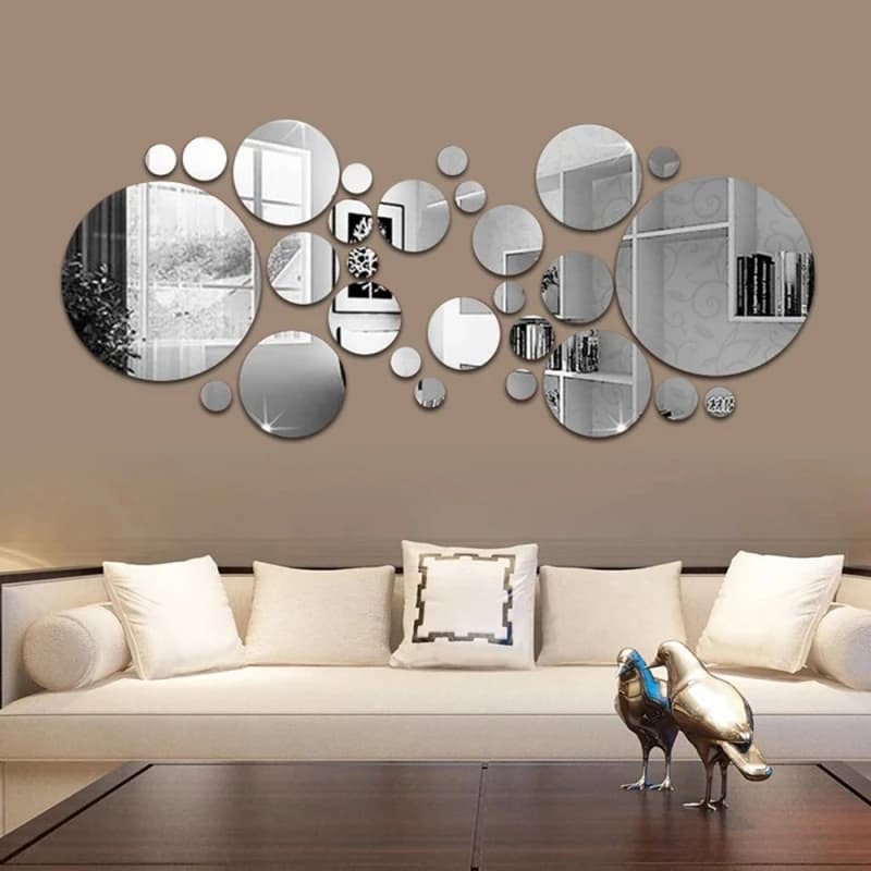 26 adesivi rotondi per specchi acrilici - Decorazioni murali autoadesive rimovibili per bagno/cucina, piastrelle infrangibili per ceramica