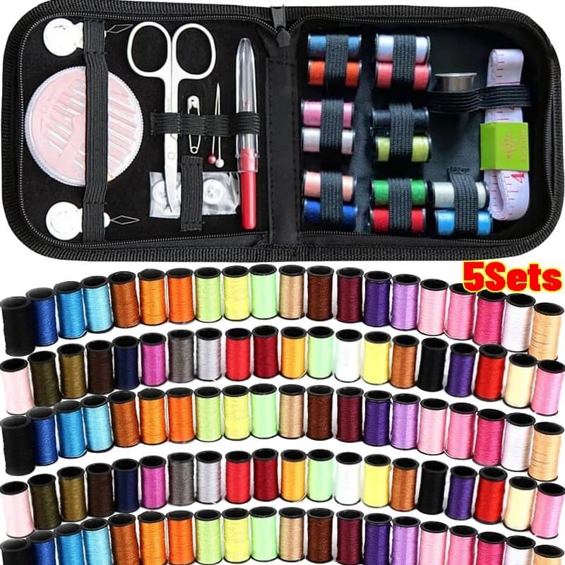 5/1 set Kit da cucito completo Set con fili Aghi Forbici Misura di nastro per ricamo artigianale fai da te Strumenti da cucito da viaggio a casa