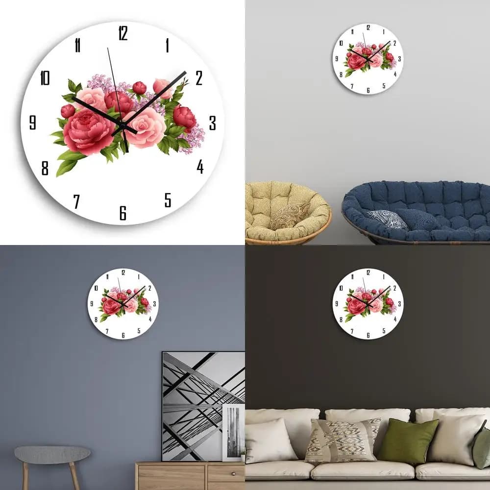 Modern wall clock for living room Quartz watch with Nordic acrylic floral pattern