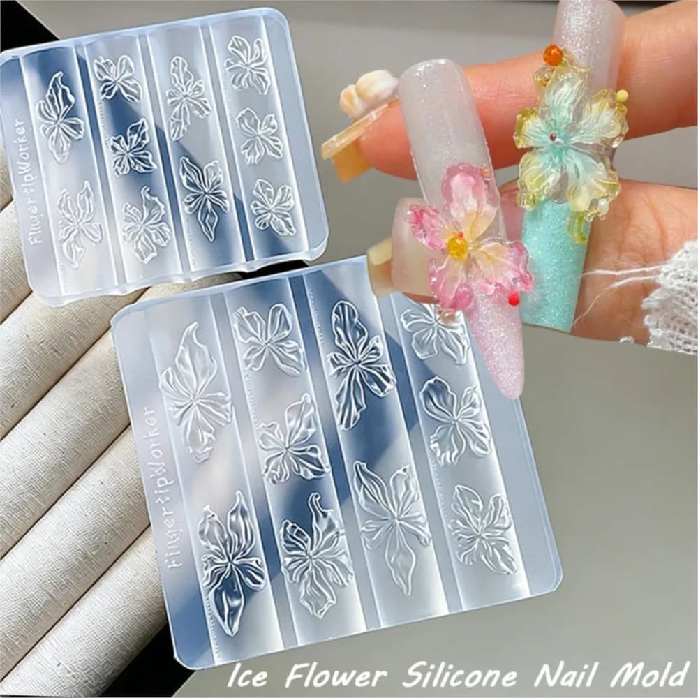 3D Ice Crytal Lily Flower Nail Silicone Molds Cute Floral Charms Gel Sculpting Molding Templates Cherry Blossom Resin Nail Mold