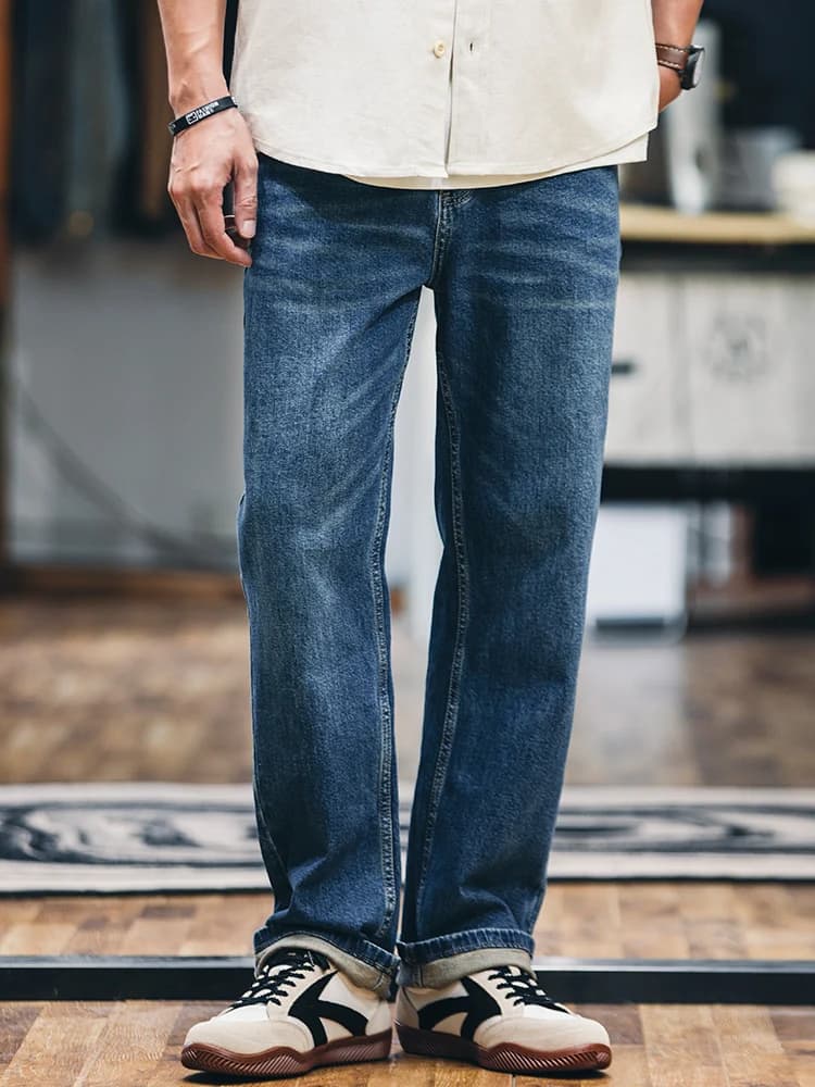 Men's Casual Straight Leg Jeans Spring 2026 New Loose Elastic Washed Denim Pants American Retro Style Youth Popular Cotton