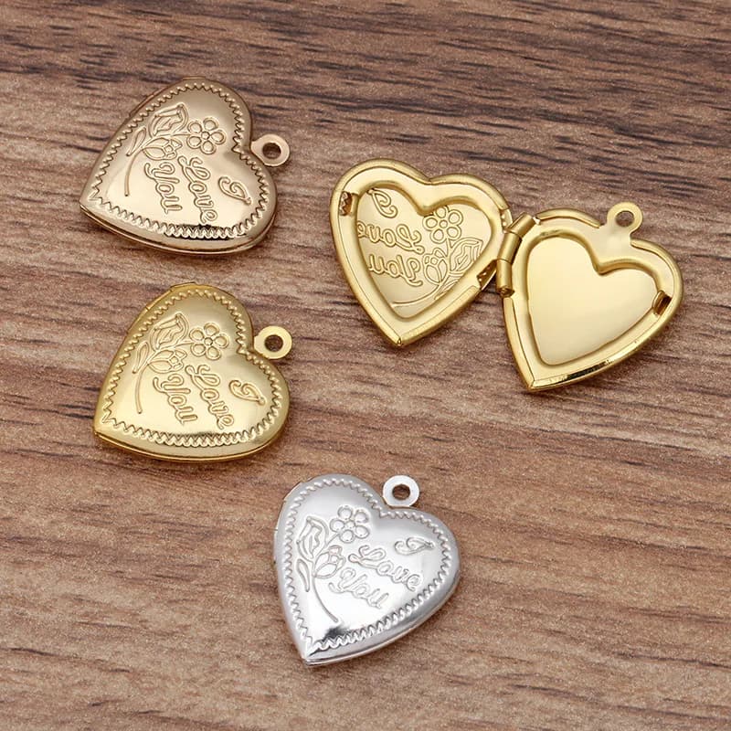 10 pz/lotto cuore di rame cornice per foto medaglione charms ti amo foto pendenti risultati dei gioielli fai da te all'ingrosso