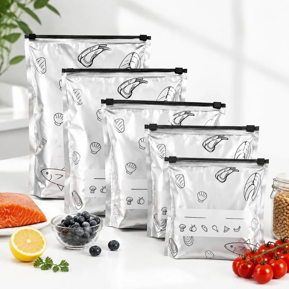 35Pcs Aluminum Foil Food Storage Bag Resealable Zipper Pouch Freezer Air Fryer Liner Cutter Kitchen Accessories Tool Decor