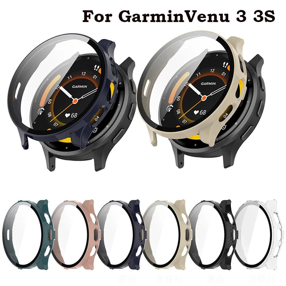 Custodia protettiva completa in vetro per Garmin Venu 3 Venu3S SmartWatch, cover protettiva per lo schermo + pellicola in vetro temperato 2 in 1