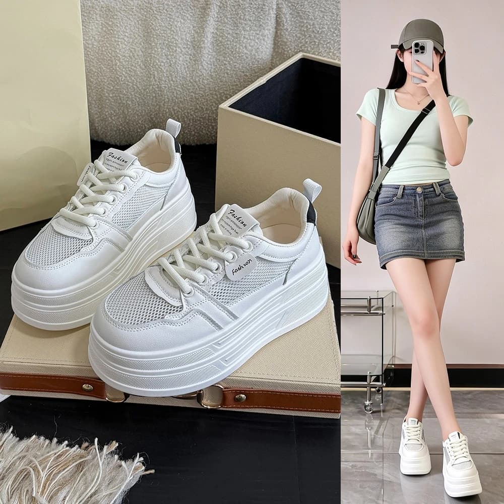 Fashion Autumn Women's Lace-Up Non-Slip thick Sole round head Sporty Casual Shoes comfortable mesh ventilation platform Sneakers