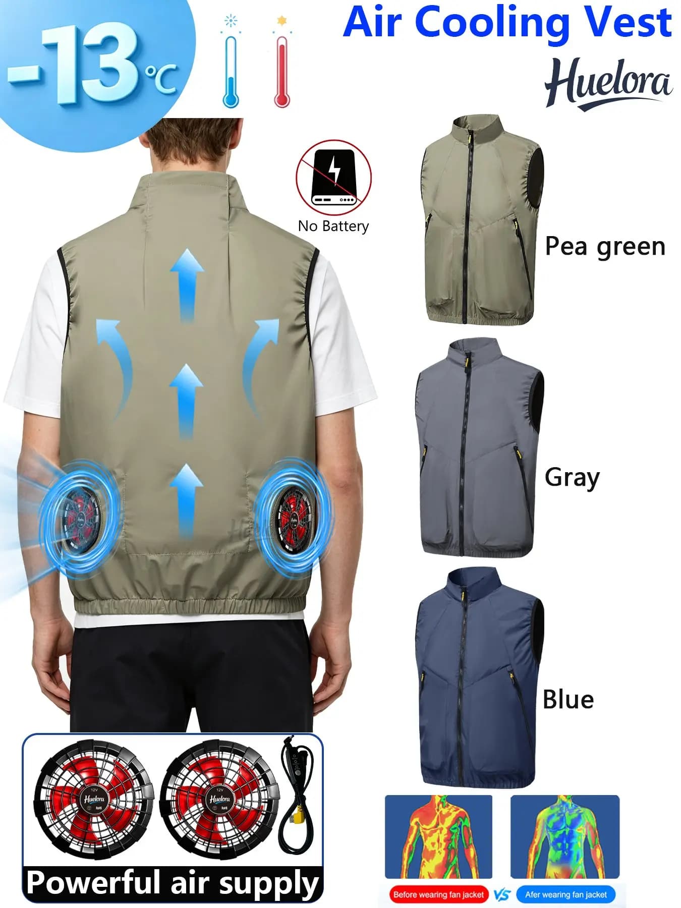 Air Cooling Vest Men Dual Fans USB Stand Collar Summer Work Sleeveless Waistcoat 3 Colors Outdoor Fishing Cooling Jacket