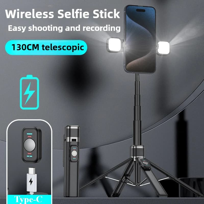Treppiede per selfie stick in alluminio all-in-one per selfie Bluetooth da 130 cm con telecomando Bluetooth per smartphone IPhone e Android