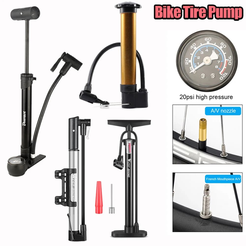 Pompa da pavimento ad aria manuale 120PSI con manometro gonfiatore ad aria per pneumatici valvola Schrader Presta pompa da bicicletta portatile per bici da strada MTB