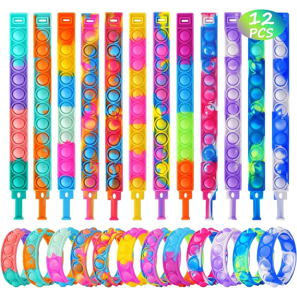 12PCS Fidget Toys Pop Bracelet Bubble Bracelet Push Poping Sensory Antistress Toys Kids Gifts