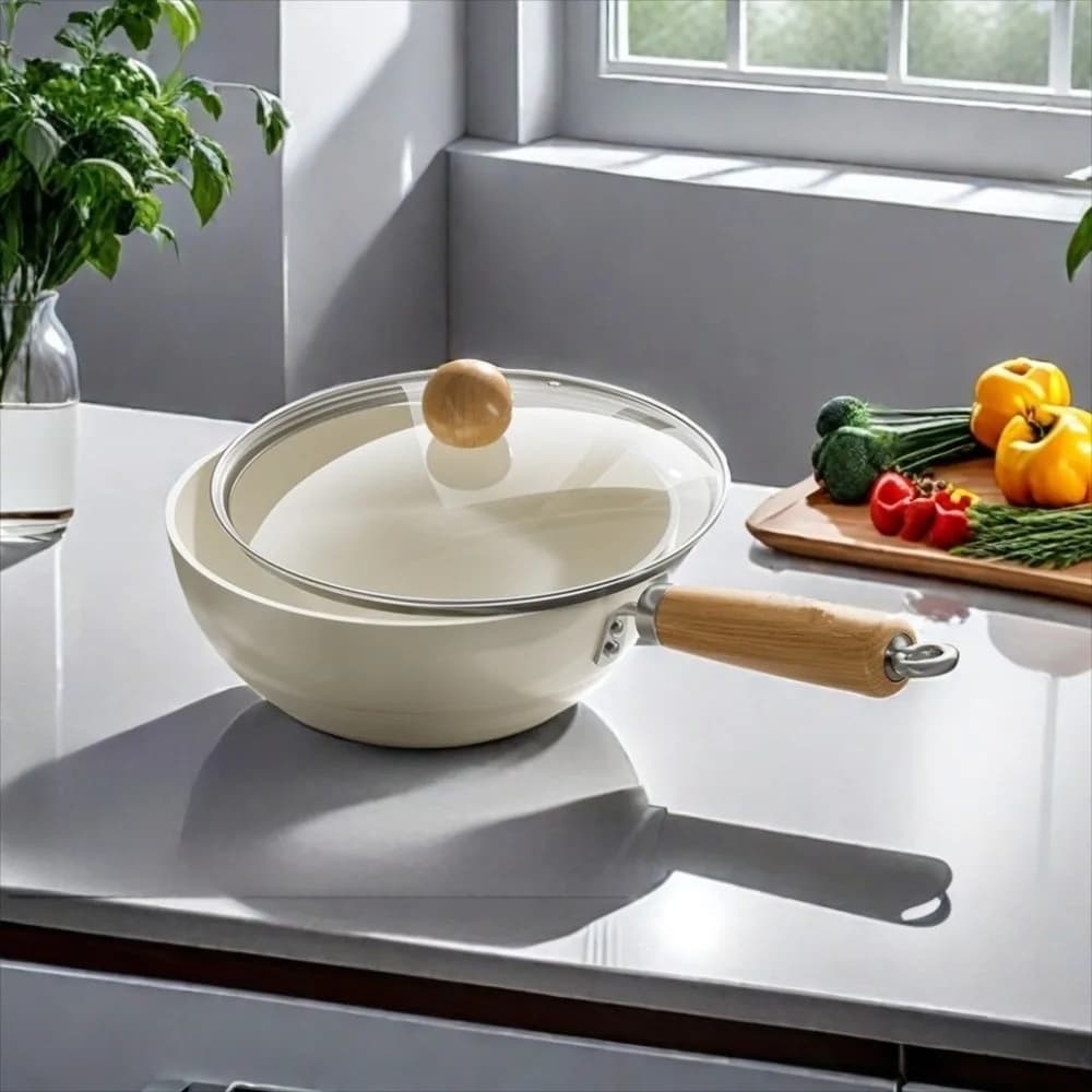 White 20/24 cm Wok Paddle Non-stick Wooden Pentola Sauce Pentola Uncoated with lid Ceramic pot Cooking pots