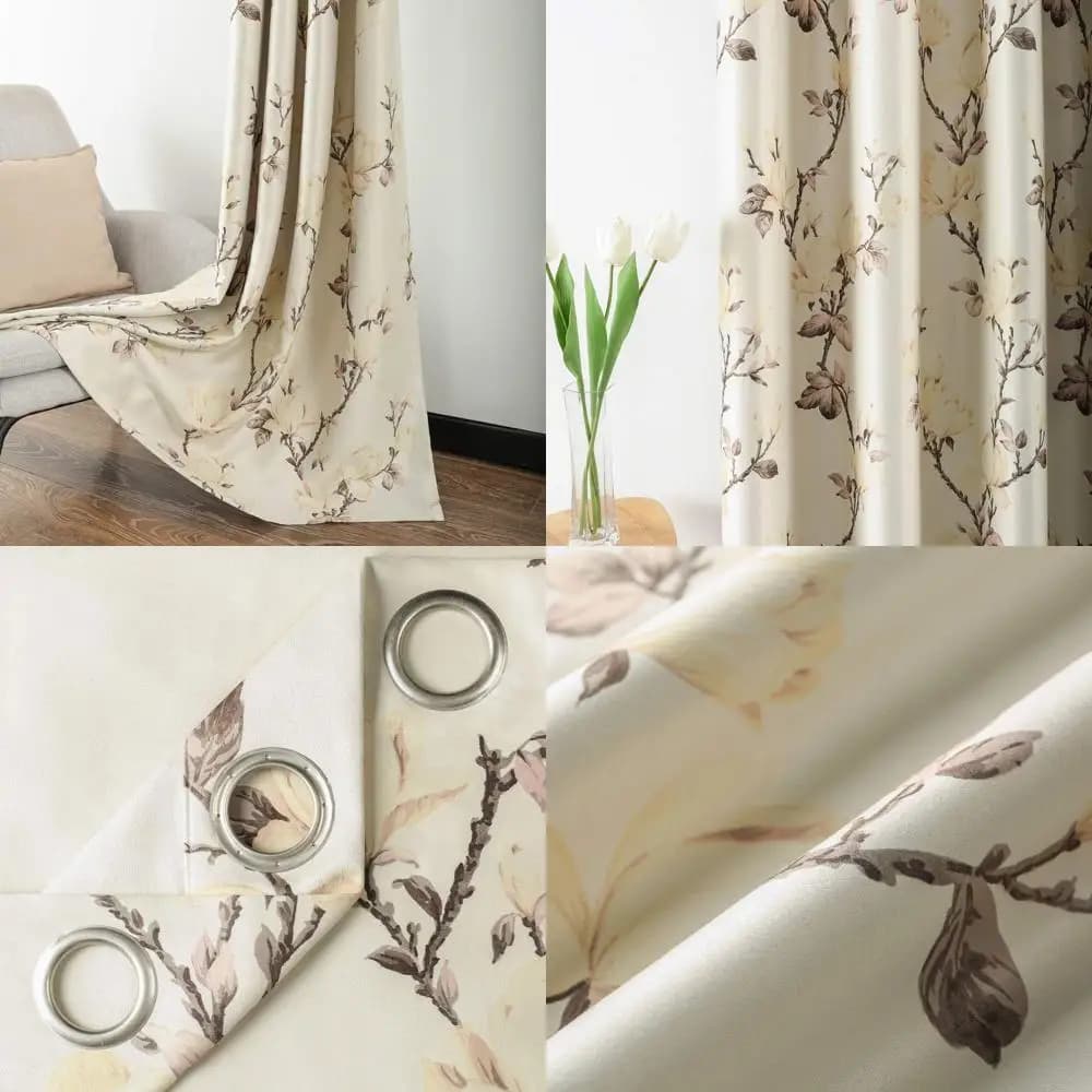 Eleganti tende oscuranti con stampa magnolia per soggiorno e sala da pranzo, pannelli con passacavo con isolamento termico, 52x96