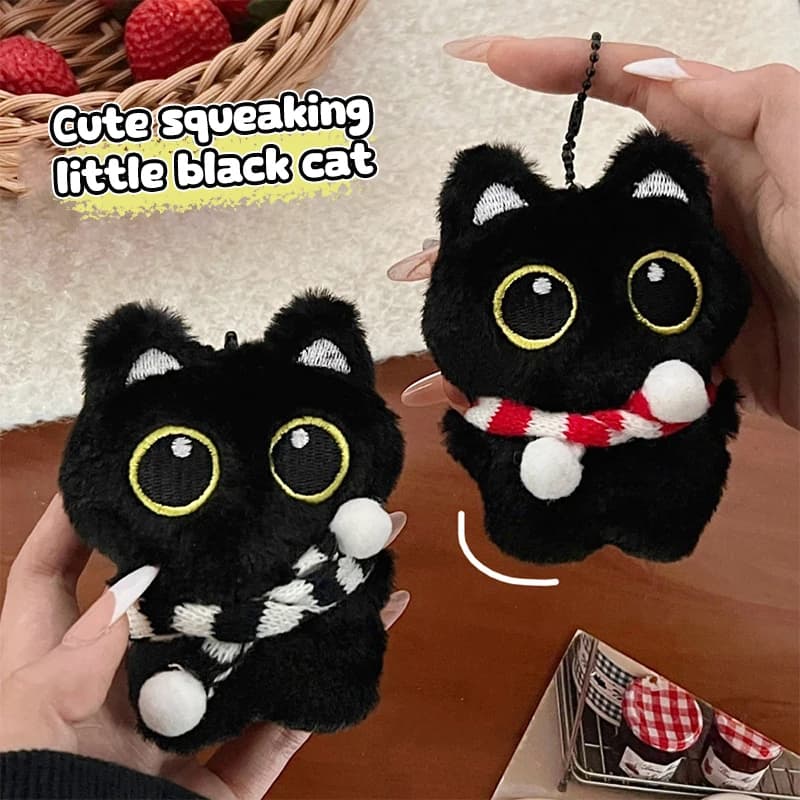 Portachiavi con gatto nero carismatico, bambola di peluche ripiena morbida come accessorio per borsa da scuola o regalo per coppia