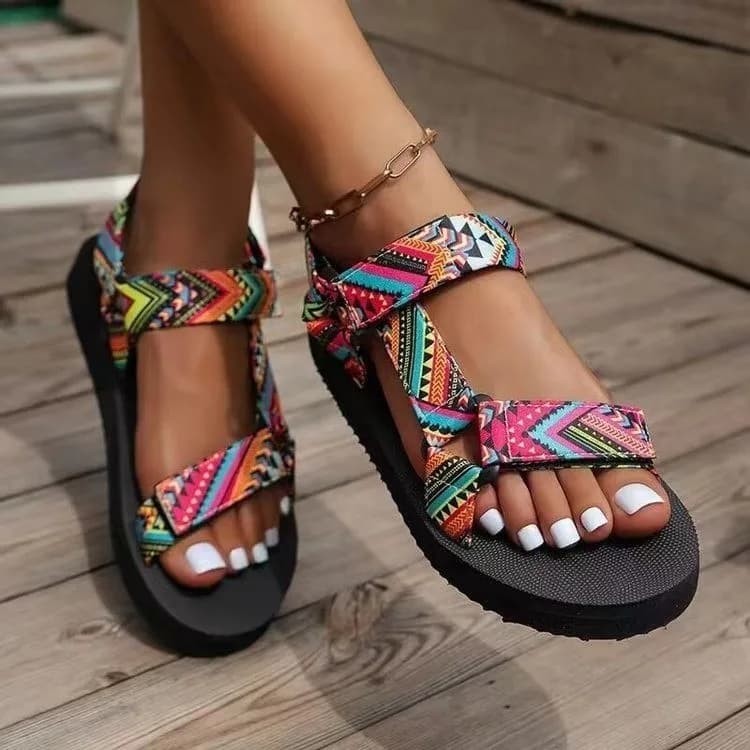 Scarpe basse da donna nuove con punta aperta Sandali con cinturino in velcro color block alla moda Sandali da spiaggia casual all-match da donna