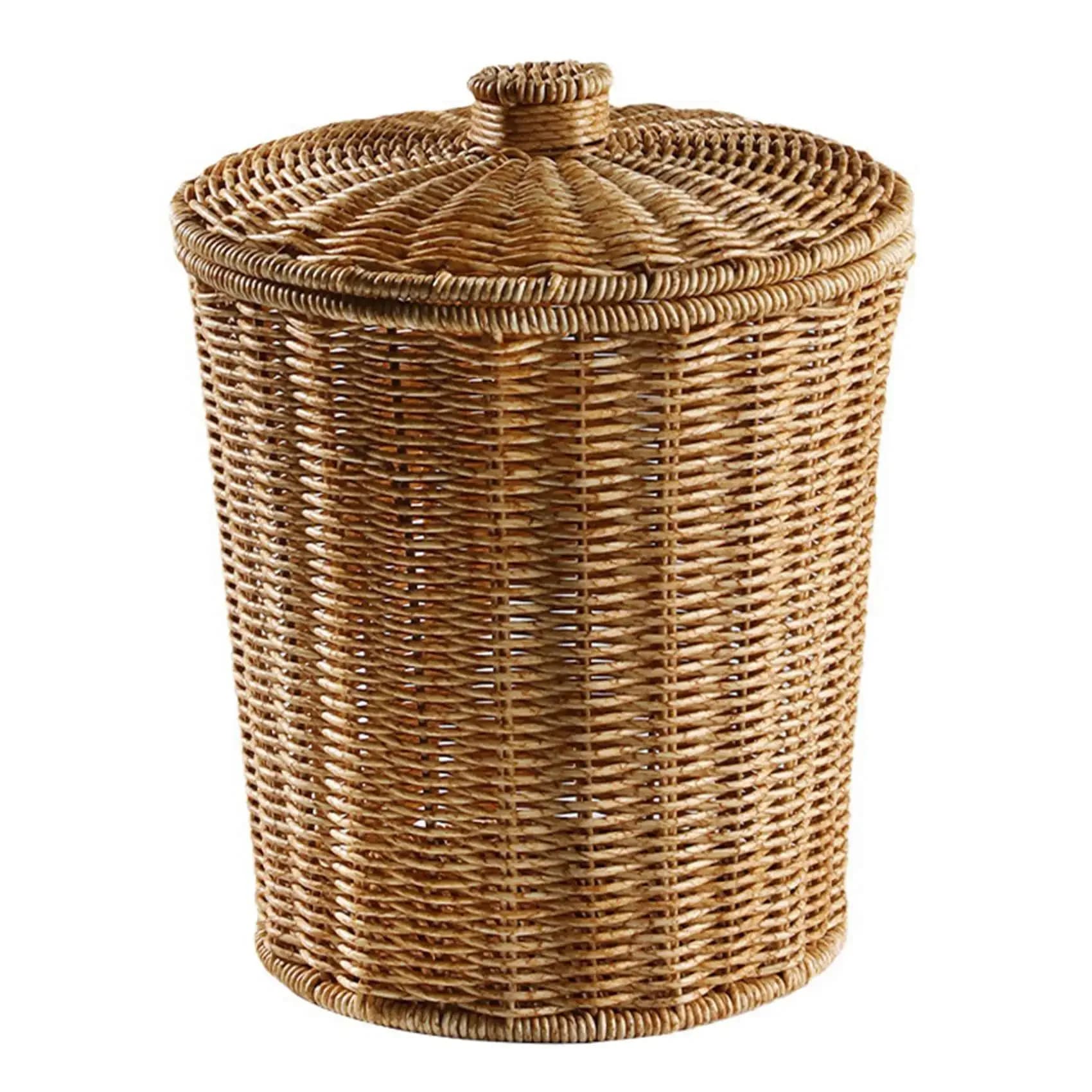 Con coperchio Fioriera Cestini portaoggetti intrecciati Cestino per rifiuti in vimini Bidone della spazzatura Cestino intrecciato Bidone della spazzatura Cestino per rifiuti rotondo in rattan