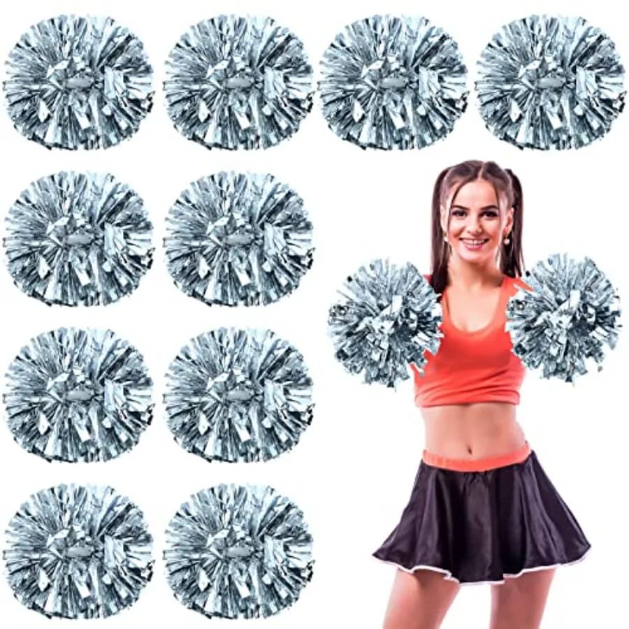 pcs Cheerleading Pom Poms Bulk Metallic Foil Cheerleader Pompoms with Baton Handle for 2026 Soccerball Basketball Cheering Squa