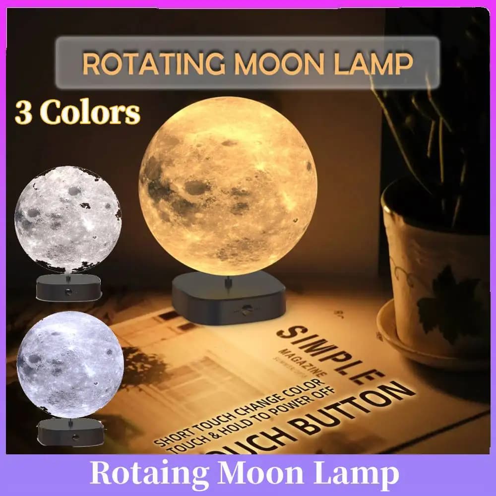 Lampada Luna 3D Rotante, Luce Notturna Luna Girevole con Supporto, 3 Modalità di Colore, per Decorazione Casa e Ufficio