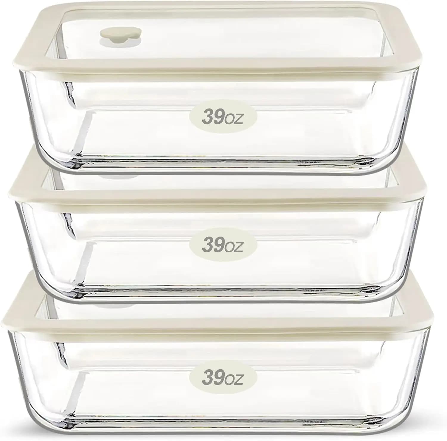 Glass Food Container Set with Glass Lid, 3 Pack, Food Storage Containers Set, Airtight, LeakProof, 100% Plastic Free, Meal Prep