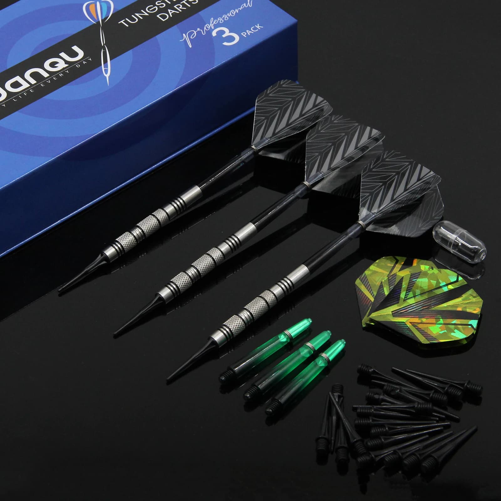 Set di Freccette Professionali Huanqu con Punta Morbida da 18g, 80% Tungsteno, Qualità da Competizione, Include Tre Aste Extra, Tre Alette e 20 Freccette di Sicurezza Adatto per Competizioni Professionali e Allenamento Quotidiano, È Ideale per Appassionati di Freccette, Giocatori Occasionali e Professionisti, Rendendolo un'Opzione Ideale come Regalo di Compleanno o Regalo Festivo.