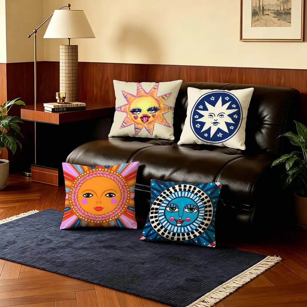 Fodere per cuscini Bright S-Sun FaceS, 4 pezzi, in peluche corto ultra morbido, 40x40 45x45, stile Boho per divano e camera da letto