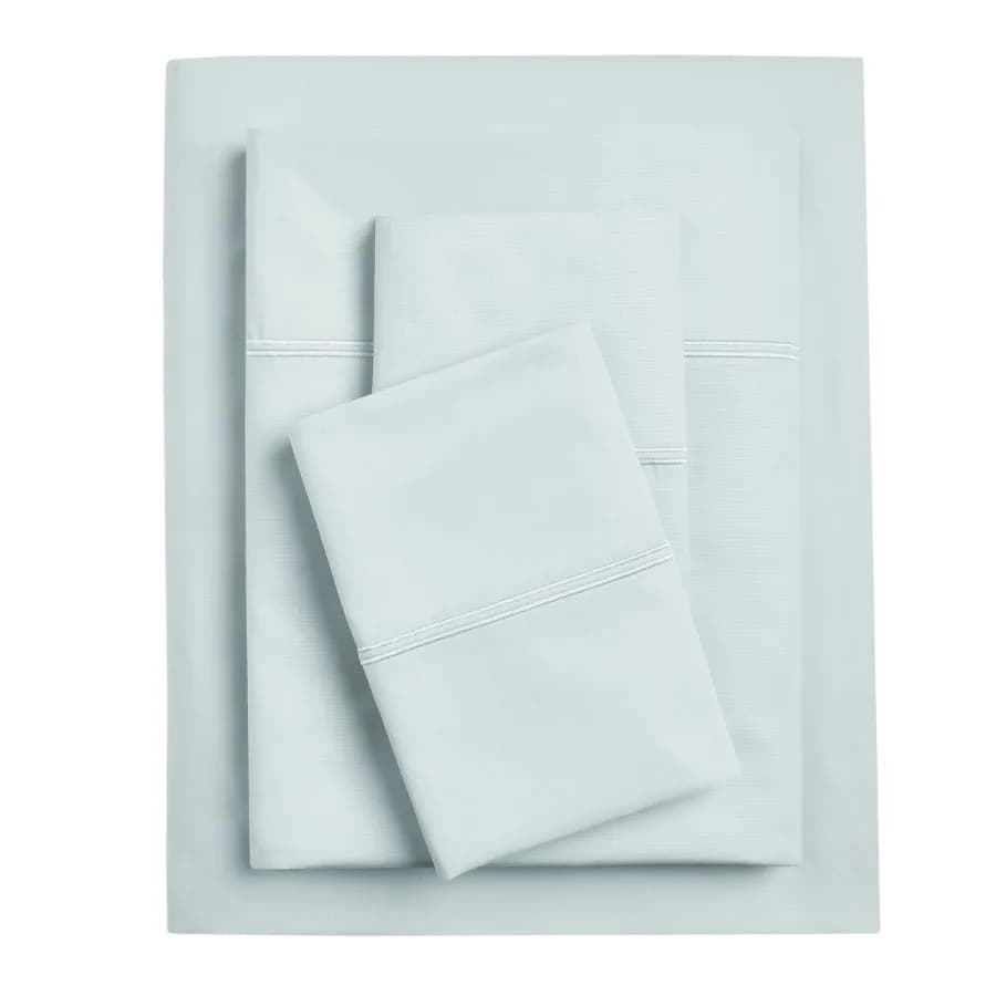 4-Piece 300 Thread Count SS Duck Egg Pima Cotton Bed Sheet Set with Light Green Hem Queen Double marrow Hem Adult Teen