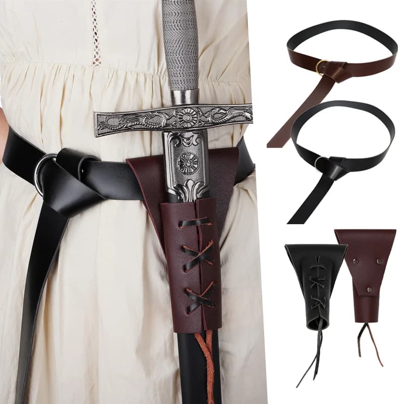 Cintura Porta Spada in Pelle PU Medievale, Fodero da Cintura, Accessorio per Costume Cosplay da Cavaliere Vichingo, con Fibbia ad Anello e Cinghia