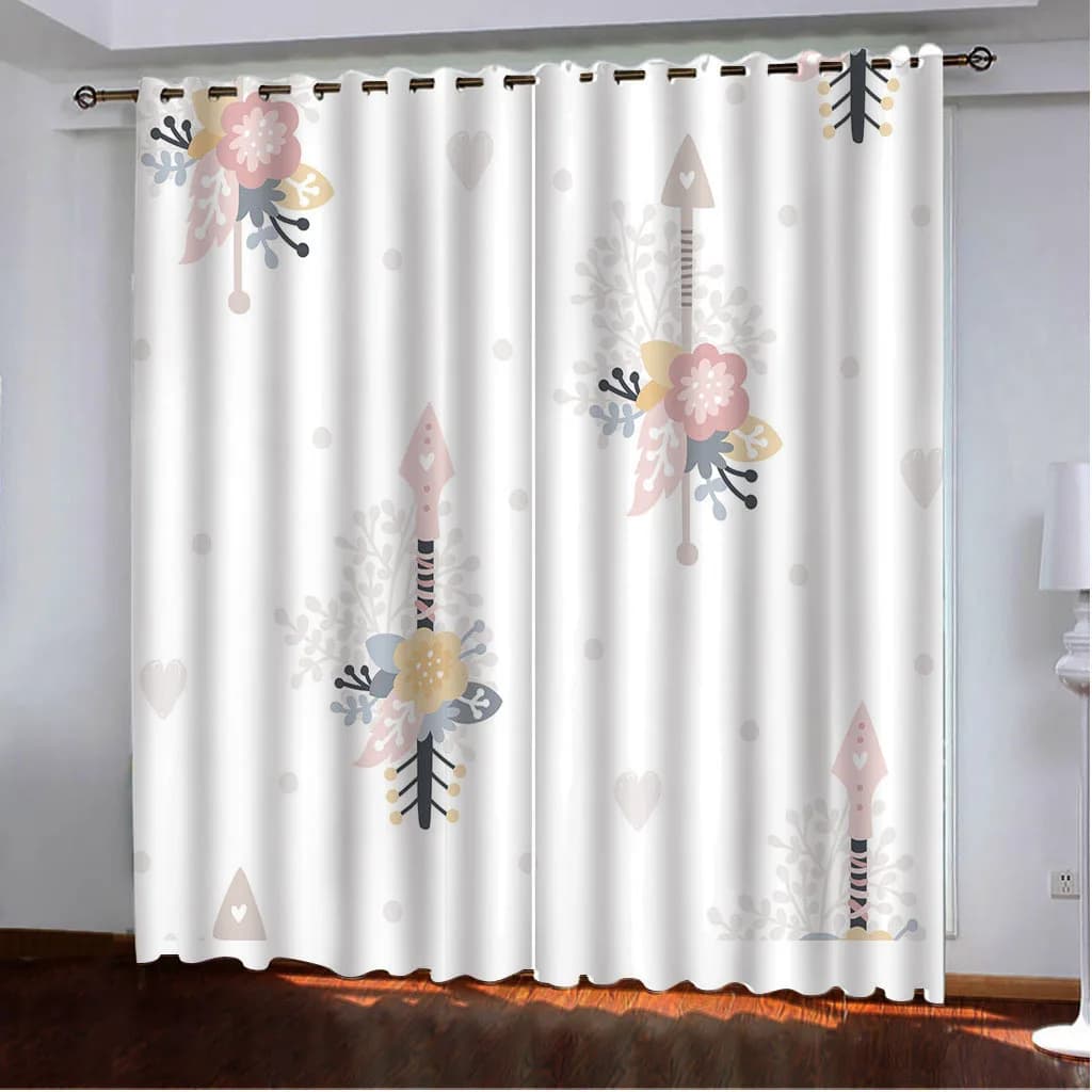 26197 Floral garland letter curtains, girlish style bedroom digital printed blackout curtains