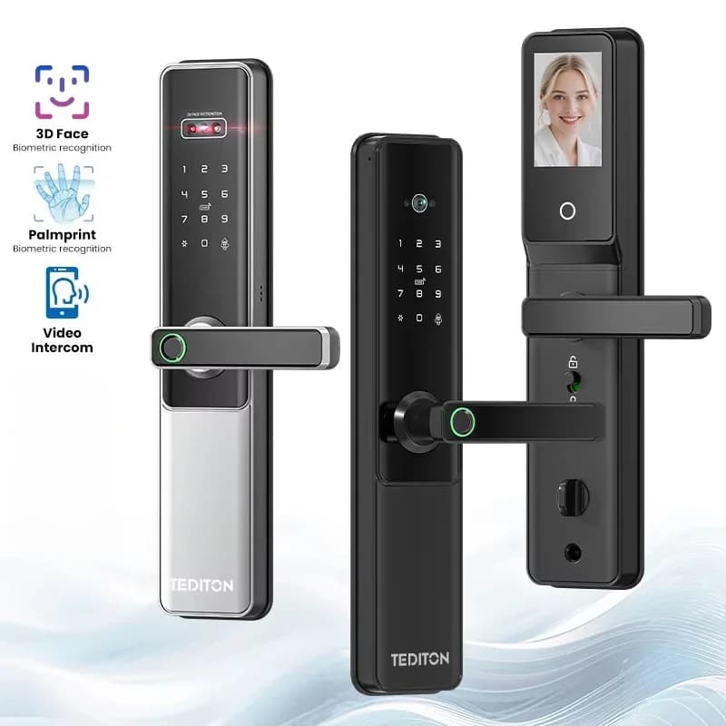 Serratura Digitale Tediton con Maniglia, Zigbee, Impermeabile, Biometrica, Elettronica, Wi-Fi, Serratura Intelligente con Telecamera e Impronta Digitale