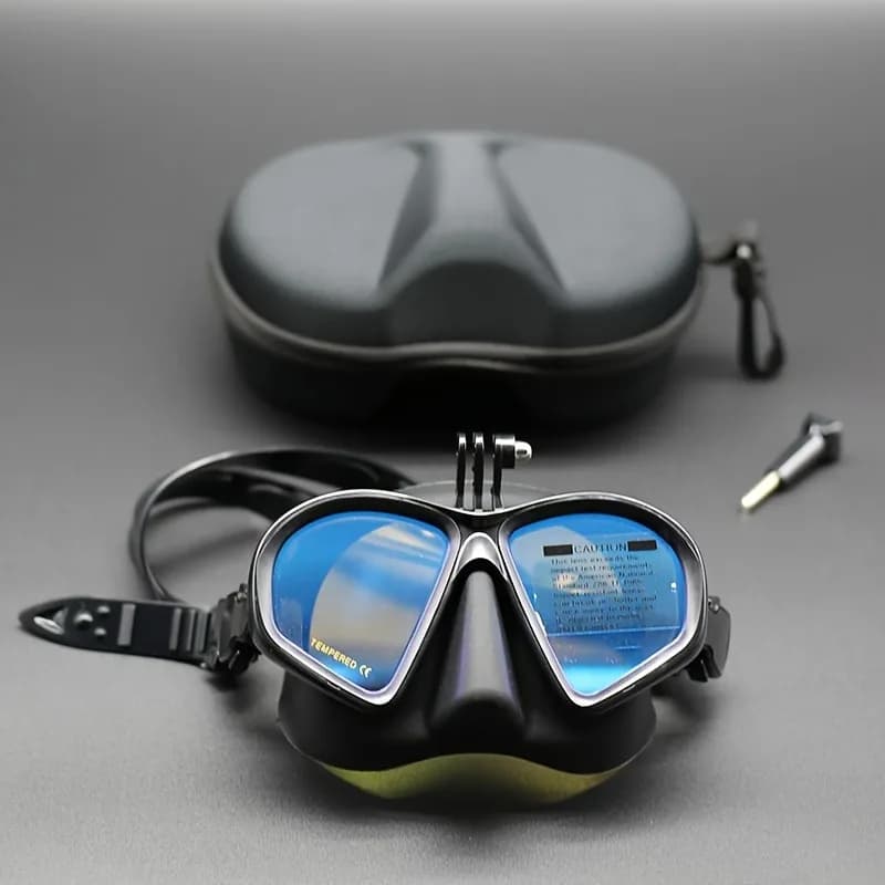 Set Apnea Mask with HD Tempered Glass Lens, Waterproof Glasses Anti-fog for Snorkeling and Diving with Camera Support