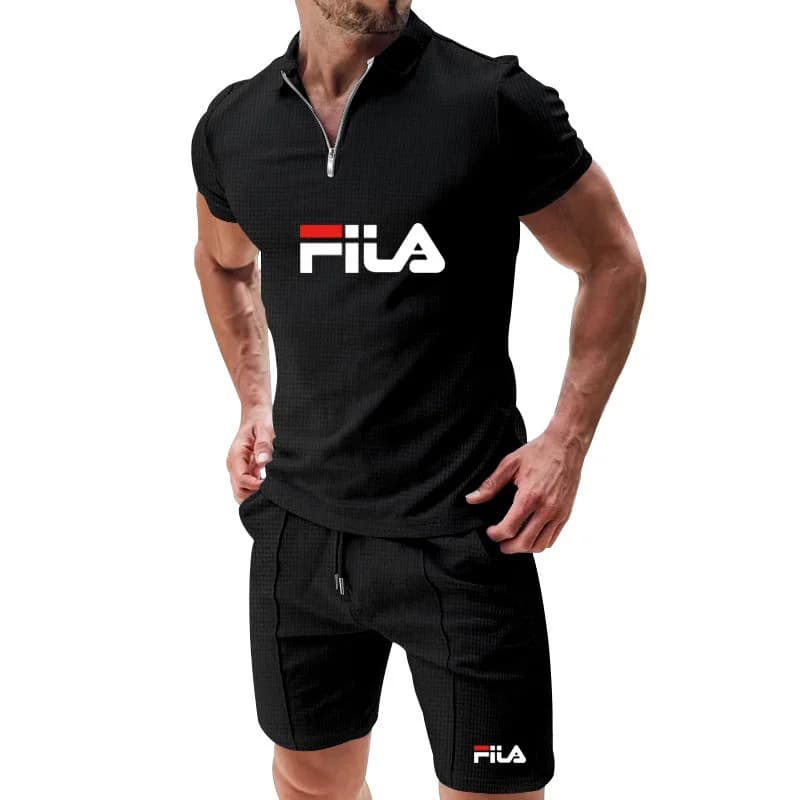 Complete Summer 2026 by Man: Polo with Half Zip and Shorts, Casual Sports Set, Breathable, Fast Drying, Wide and Lightweight fit, Two Pieces