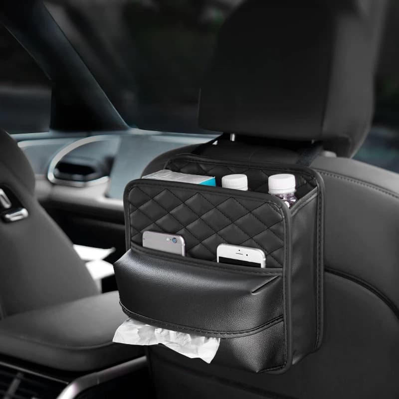 2 In 1 Car Seat Back Storage Bag Multifunctional Car Headrest Hanging Organizer Tissue Box Holder Auto Interior Accessories