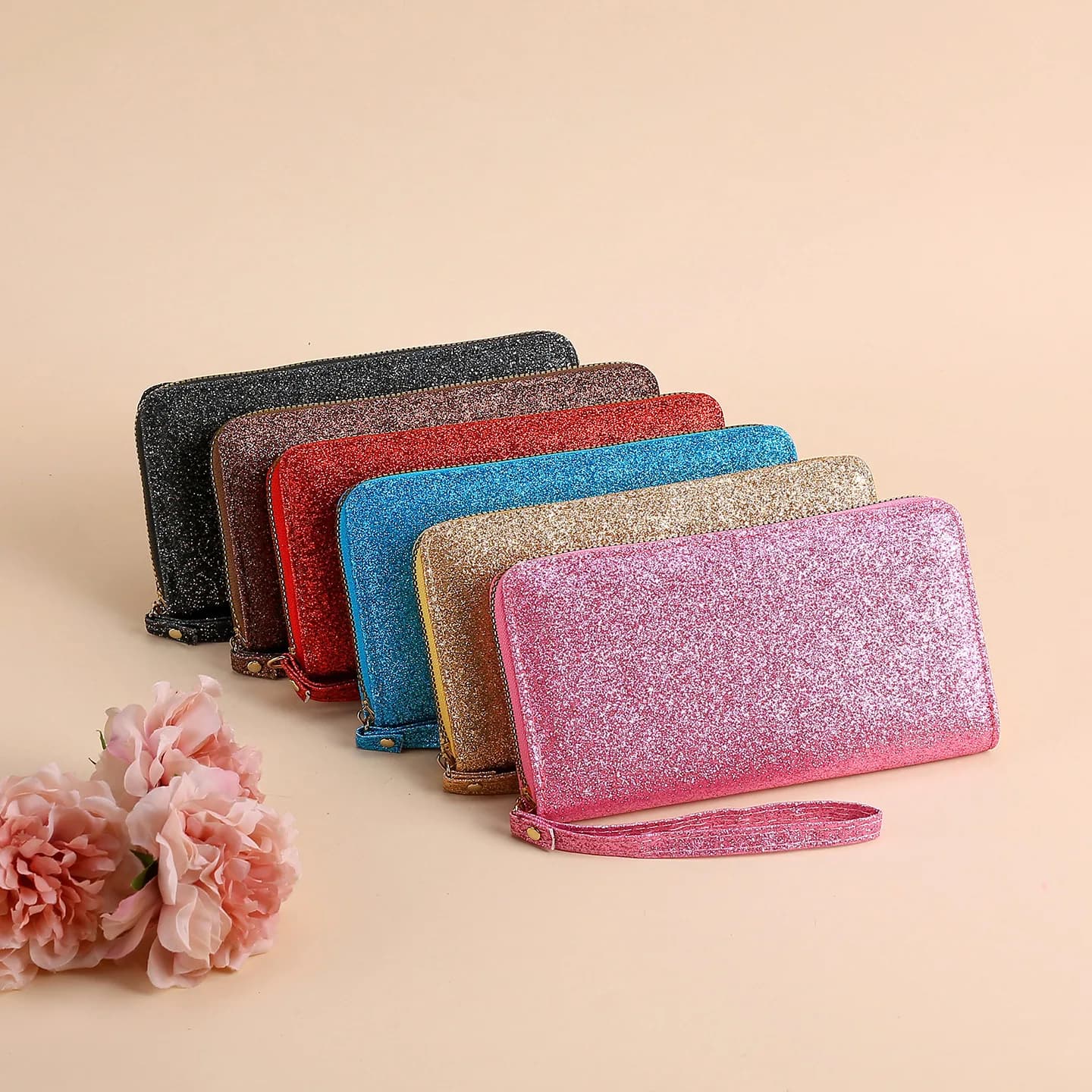 Portafoglio lungo con cerniera lunga lucida di nuova moda per donna Borsa con perline glitter Borsa da donna con slot multi-carta alla moda Portamonete femminile