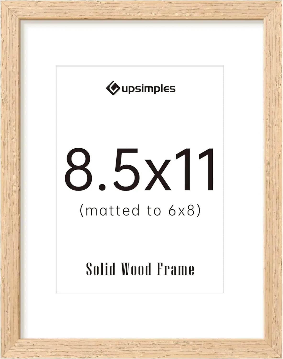 8.5x11 Natural Solid Wood Picture Frame, Wall or Tabletop Display, 1 Pack