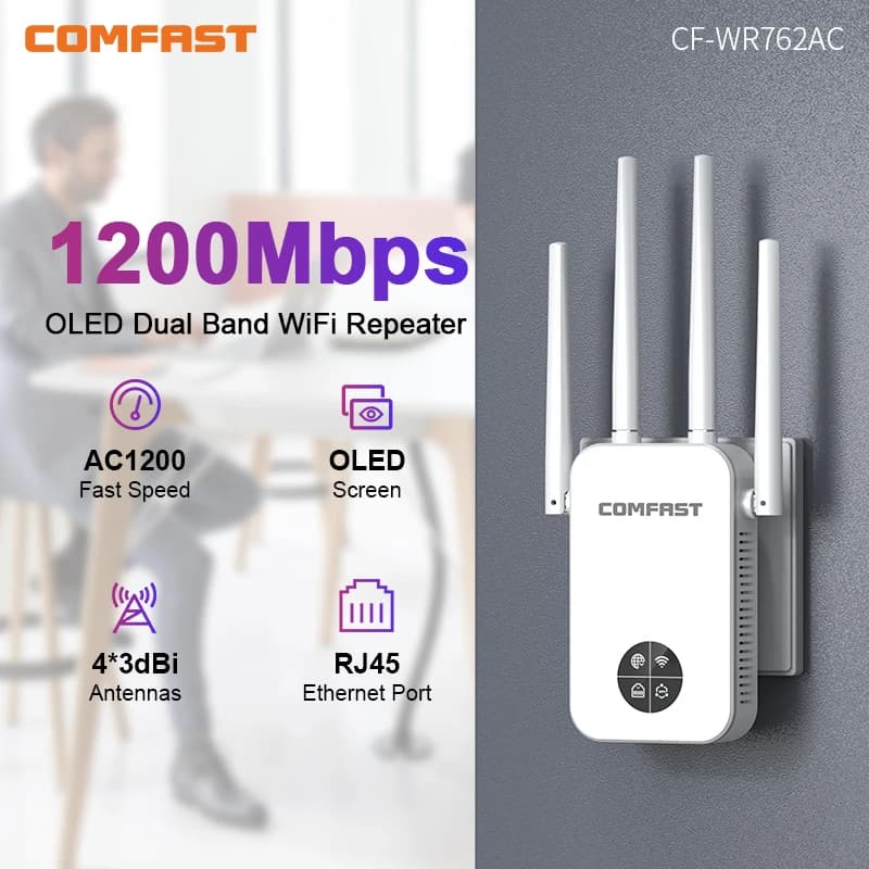 COMFAST 1200Mbps WiFi Extender 5GHz Ripetitore Wireless 2.4G 300Mbps Gamma Wi-Fi Ripetitore di Segnale Amplificatore Estensori Repetidor
