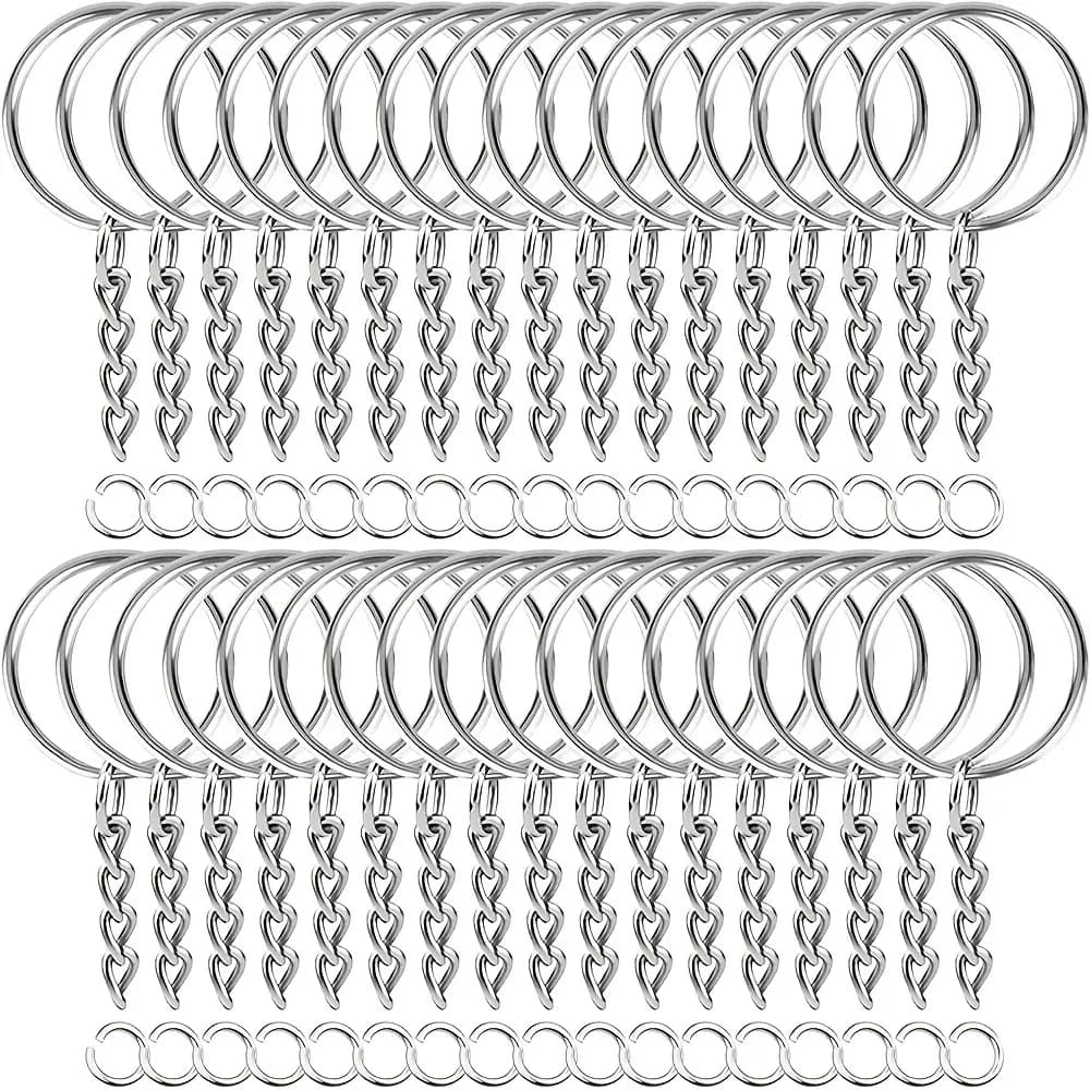 30 pcs white metal keychain silver plated keychain divided with chain climbing buckles snap chain rings accessories