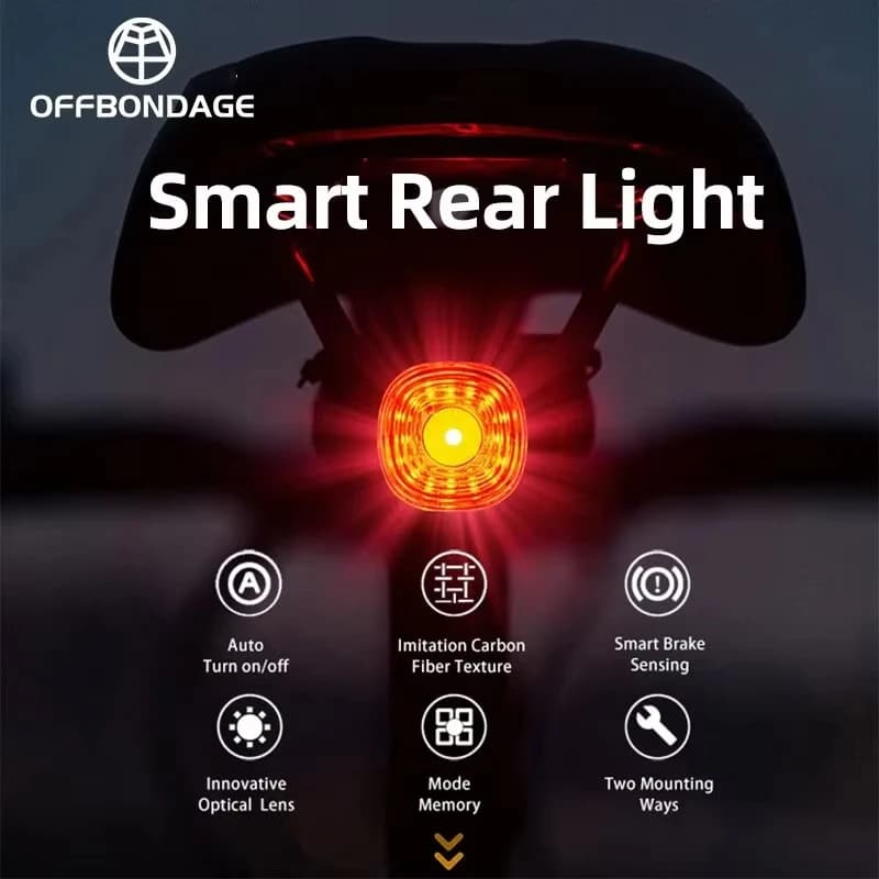 OFFBONDAGE Intelligent Bicycle Brake Light IPx6 Rear Light Type-C Rear Light for Bike Automatic Rear LED Driving Warning Light for Cycling
