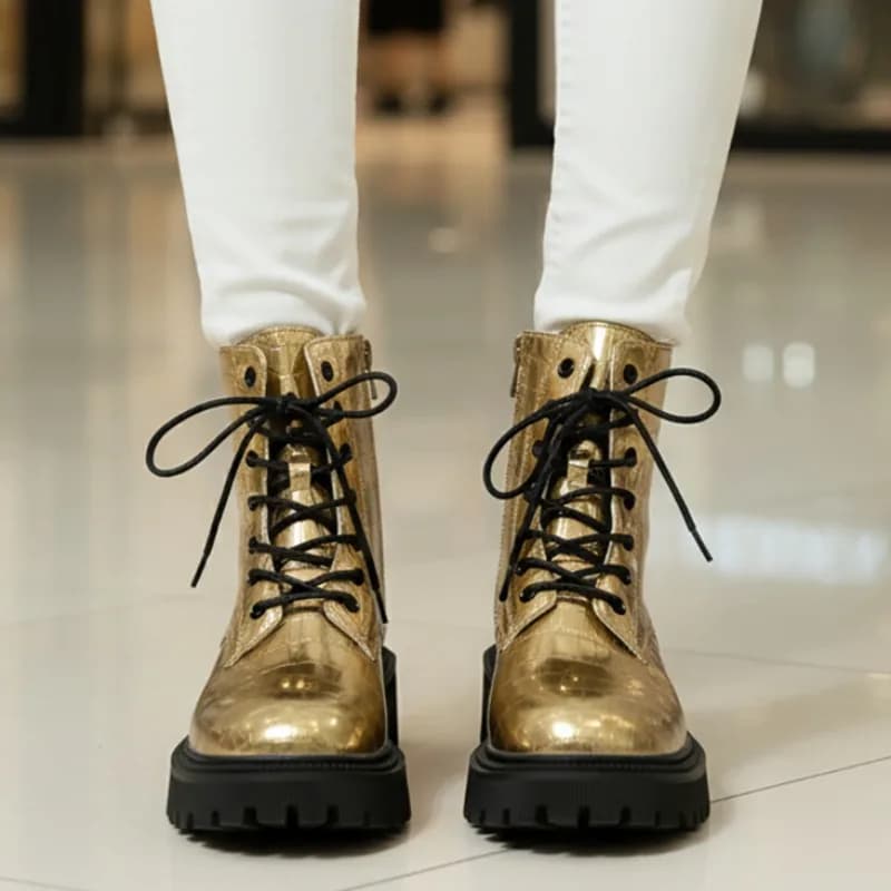 Nuovi stivaletti con suola spessa da donna moda stringate con tacco spesso scarpe comode da donna punta tonda cerniera laterale stivali corti da donna
