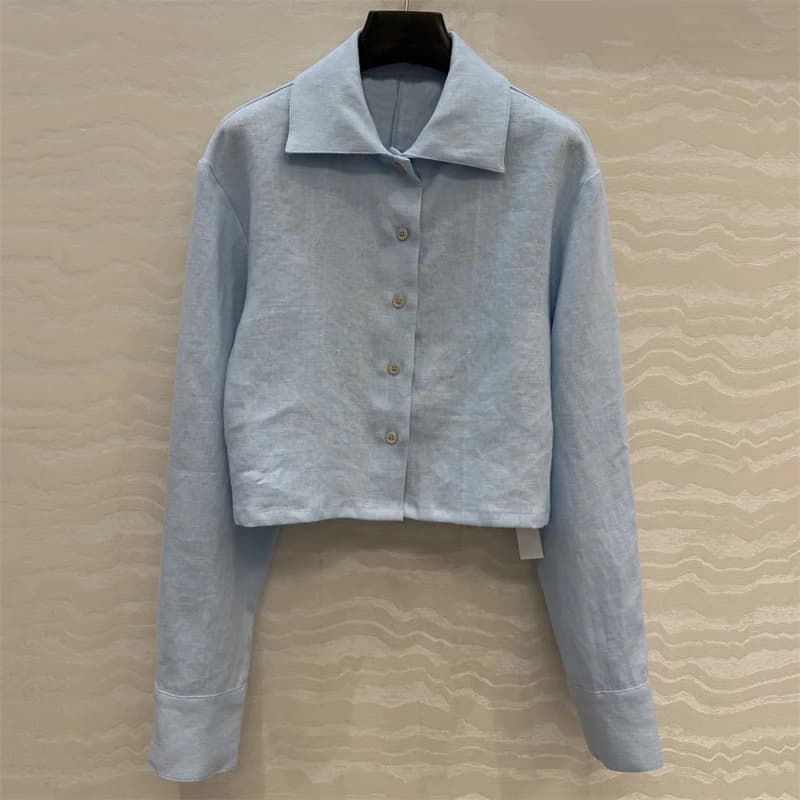 Camicia da donna 2026 estiva nuova, monopetto, slim fit, a maniche lunghe, 100% lino, camicetta corta da donna, cappotto sottile casual